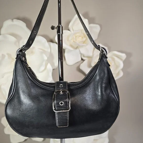 Vintage Coach Buckle Hobo Black Leather Bag - Picture 2 of 11